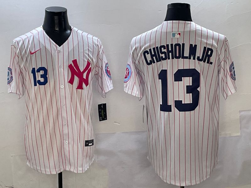 Men New York Yankees #13 Chisholm jr White Stripe Jointly Name Nike 2025 MLB Jersey style 3->new york yankees->MLB Jersey